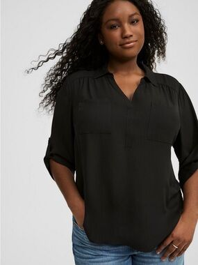 Torrid Black Georgette 3/4 Sleeve Blouse Size 1